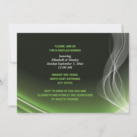 Invitation VTT/moto vert mariage couples douche (Dos)