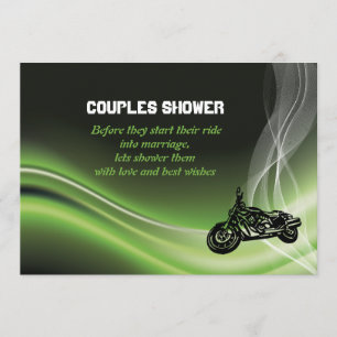 Invitation VTT/moto vert mariage couples douche