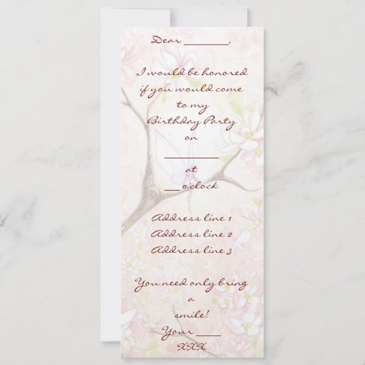 Invitation Vue Blossom Rose, (Dos)