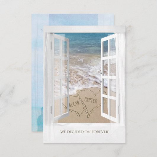 Invitation vue sur la mer avec mariage de coeurs de plage (Devant / Derrière)