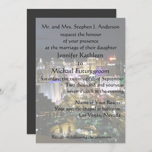 Invitation Vue sur le boulevard Mariage de Las Vegas (Devant / Derrière)