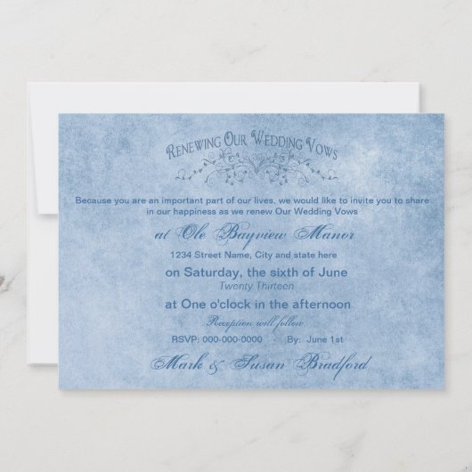 Invitation Vues Mariage Renouvellement - Textures Bleues (Dos)