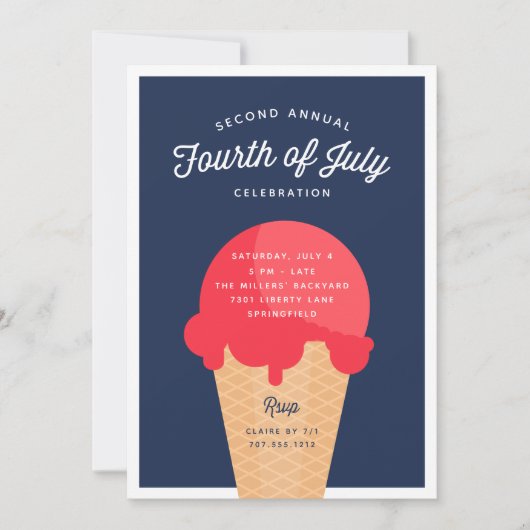 Invitation Waffle Cone 4 juillet Fête (Devant)