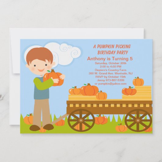Invitation Wagon Citrouille Picking Anniversaire Fête Invitat (Devant)