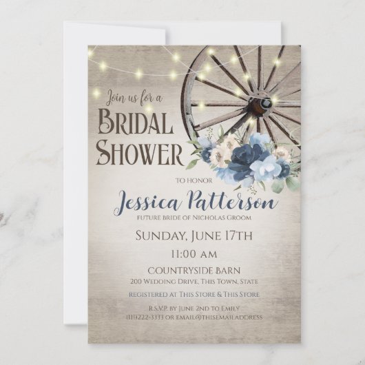 Invitation Wagon Wheel et éclaire Rustic Barn Wood (Devant)