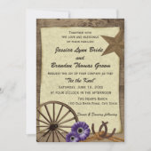 Invitation Wagon Wheel et Mariage campagnard en bois de grang (Devant)