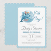 Invitation Wale Watercolor Oh Baby shower garçon (Devant / Derrière)