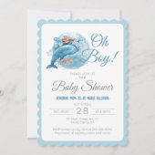 Invitation Wale Watercolor Oh Baby shower garçon (Devant)