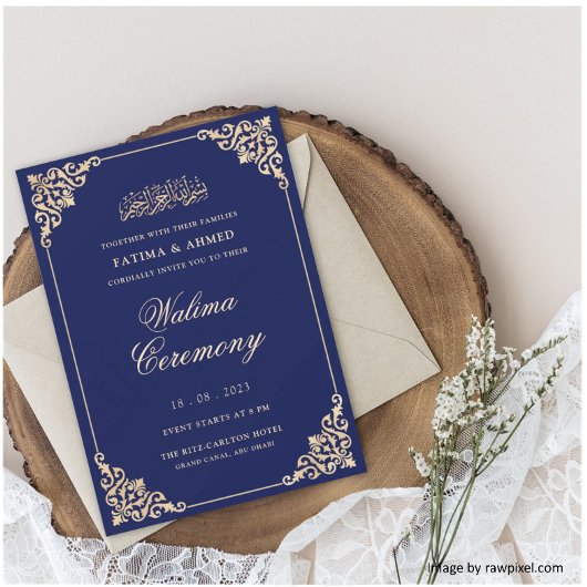 Invitation Walima Navy Bleu Mariage musulman islamique