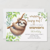 Invitation Wanna hang out? sloth kids birthday (Devant)