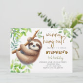 Invitation Wanna hang out? sloth kids birthday (Debout devant)