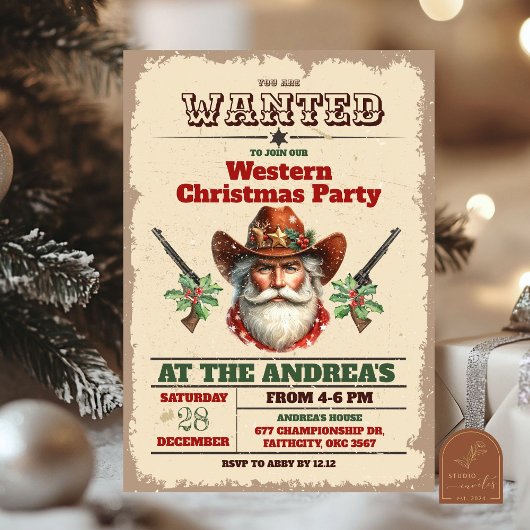 Invitation Wanted Cowboy Western Christmas Party