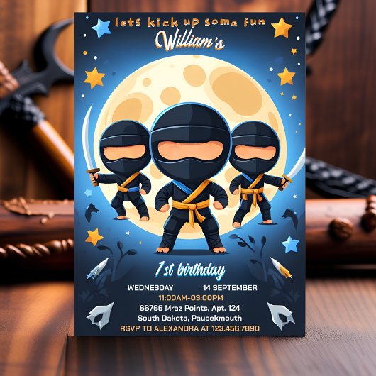 Invitation War Fight Boy Moon Ninja Guerrier 1er anniversaire