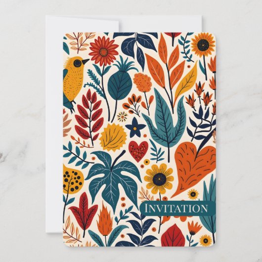 Invitation Warm Autumn Floral Folk Art Wedding (Devant)