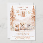 Invitation Warm Beige Adventure Awaits Woodland Baby Shower (Devant)