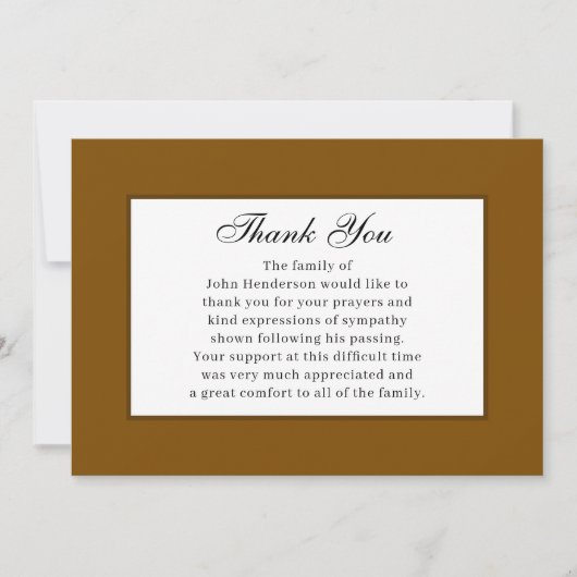 Invitation Warm Brown Simple Funeral Thank You Card (Devant)