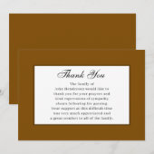 Invitation Warm Brown Simple Funeral Thank You Card (Devant / Derrière)