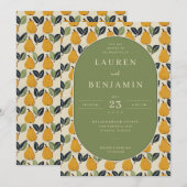 Invitation Warm Green Pear Illustration Border (Devant / Derrière)