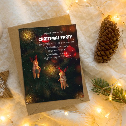 Invitation Warm Hand-Painted Reindeer Ornament Christmas 