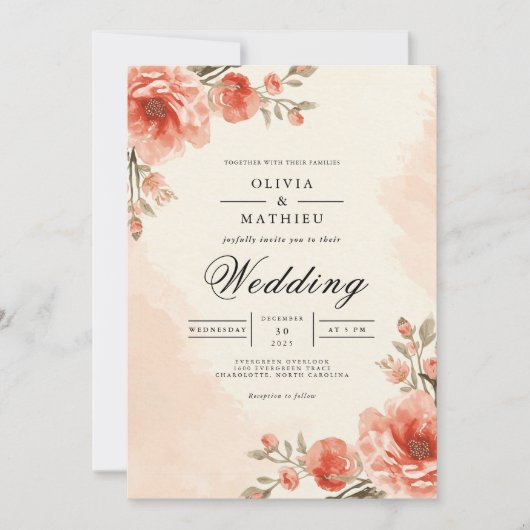 Invitation Warm Peach Blossom Frame Wedding (Devant)