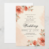 Invitation Warm Peach Blossom Frame Wedding (Devant / Derrière)