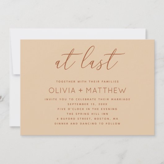 Invitation Warm Peach Sand Neutral Wedding | Modern QR Code (Devant)