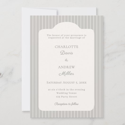 Invitation Warm silver ivory Pinstriped Wedding  (Devant)