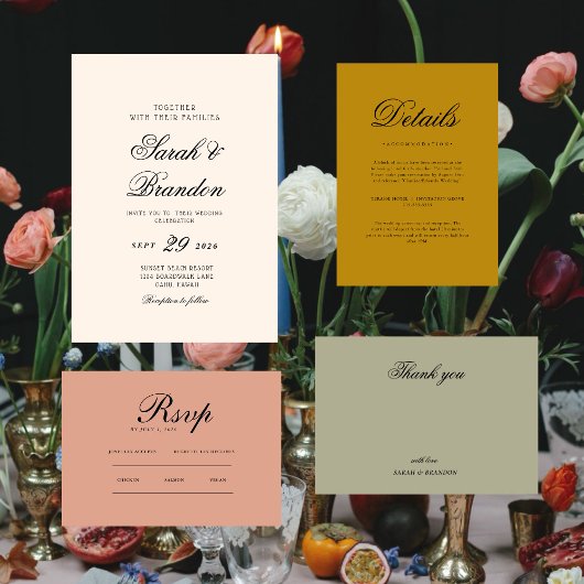 Invitation Warm Solid Color Minimalist Script Wedding