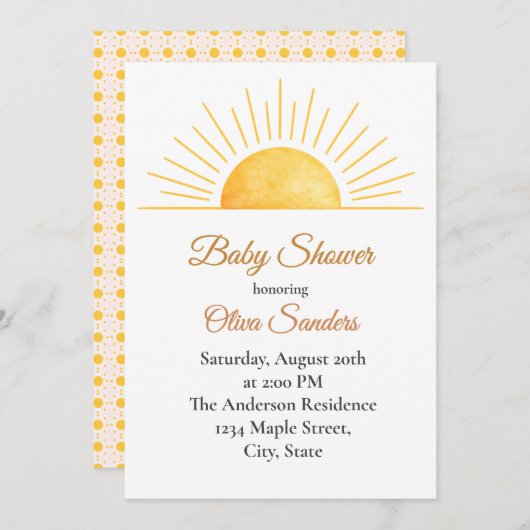 Invitation Warm Sunrise Baby Shower (Devant / Derrière)