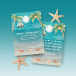 Invitation Warmer Wonderland Tropical Beach Christmas Party<br><div class="desc">L'invitation à la fête de Noël tropicale comprend une plage lune aux coquillages et au sable scintillant, des palmiers et un bateau naviguant dans la mer turquoise. Les paroles sont à l'air de "Winter Wonderland" mais avec une touche tropicale qui dit : "Seashells ring, écoutez-vous ? — Sur la plage,...</div>