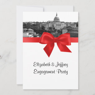 Invitation Wash DC Skyline Gravé BW Fête de Fiançailles Rouge
