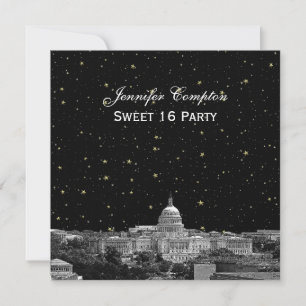 Invitation Washington DC Skyline Gravure Étoilée DIY SQ Douce