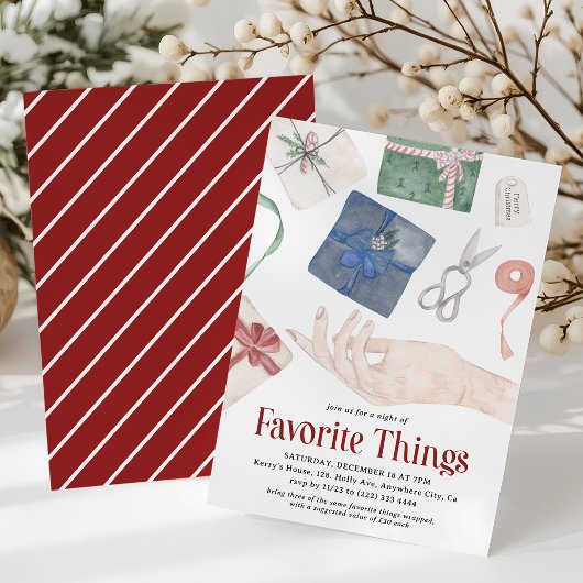 Invitation Watecolor Favorite Things Gift Exchange Holiday