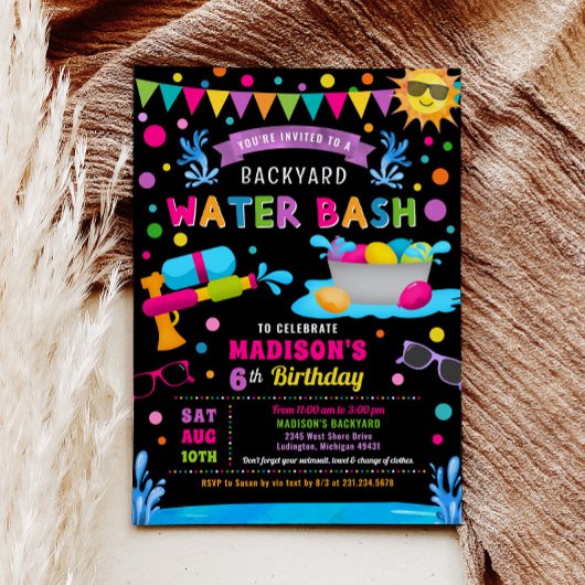 Invitation Water Bash Girl été fête d'anniversaire