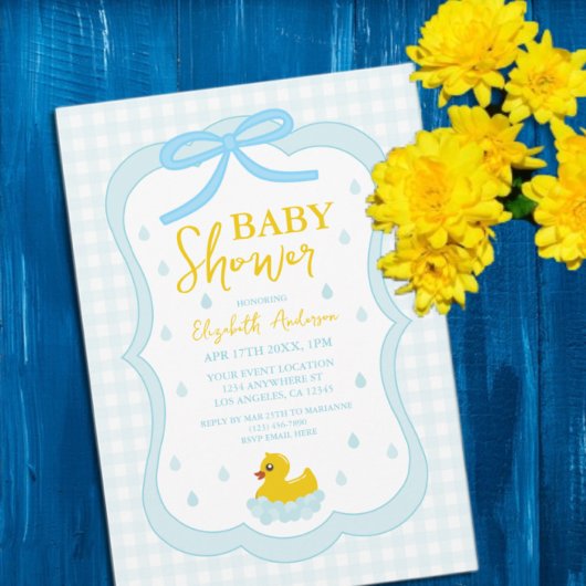Invitation Water Droplets Gingham Boy Baby Shower
