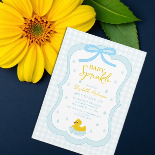 Invitation Water Droplets Gingham Boy Baby Sprinkle