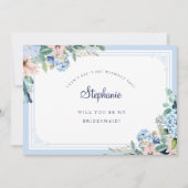Invitation Watercol Floral Bleu rose Élégant Bridesmaid (Devant)