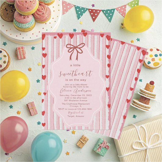 Invitation Watercolor a little sweet heart is on the way Baby