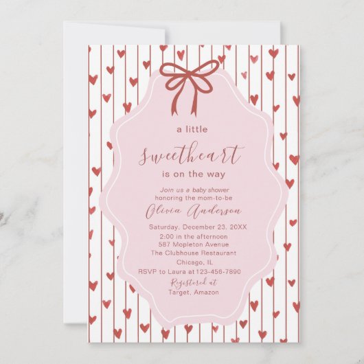 Invitation Watercolor a little sweet heart is on the way Baby (Devant)