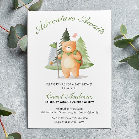 Invitation Watercolor Adventure Await Baby shower Ours