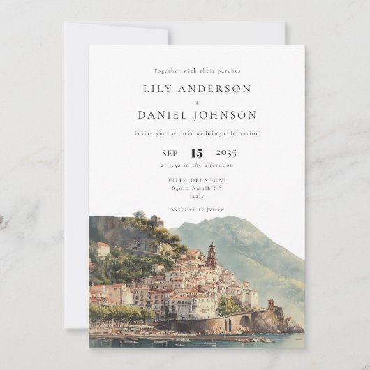 Invitation Watercolor Amalfi QR Code Italian Wedding (Devant)