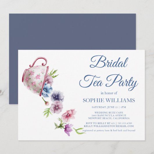 Invitation Watercolor Anemone Flower Mariage Tea Party (Devant / Derrière)