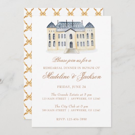 Invitation Watercolor Anglais Manor Estate Rehearer Dîner (Devant / Derrière)