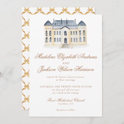 Invitation Watercolor Anglais Manor Mariage (Devant / Derrière)