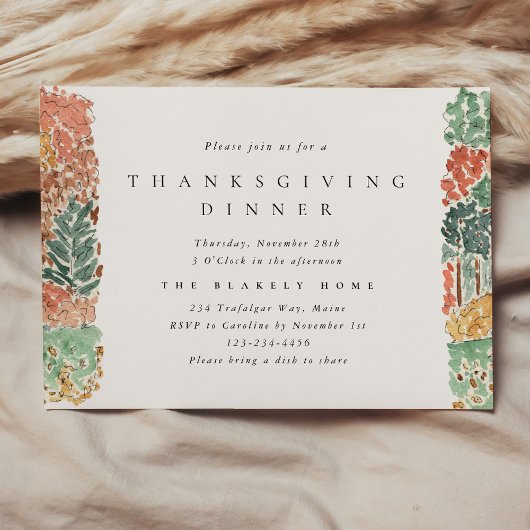Invitation Watercolor Autumn Trees Thanksgiving Dinner