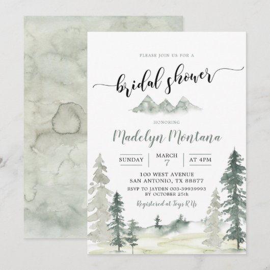 Invitation Watercolor Aventure Forest PineTree Fête des marié (Devant / Derrière)