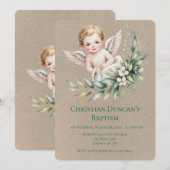 Invitation Watercolor Baby Angel Feather Wings Baptism  (Devant / Derrière)