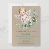 Invitation Watercolor Baby Angel Feather Wings Baptism  (Devant)
