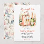 Invitation Watercolor Baby Girl Sip and See (Devant / Derrière)