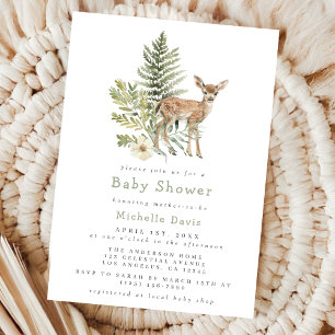 Invitation Watercolor Baby shower de cerfs de bois